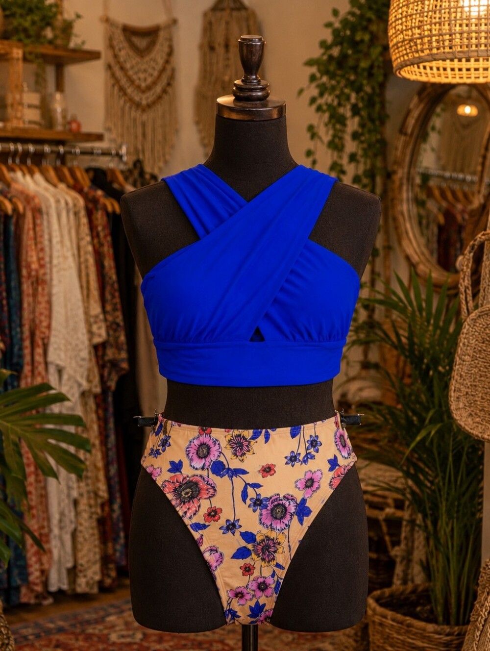 Elegant Blue Women's 2 Piece swim Suit. Large